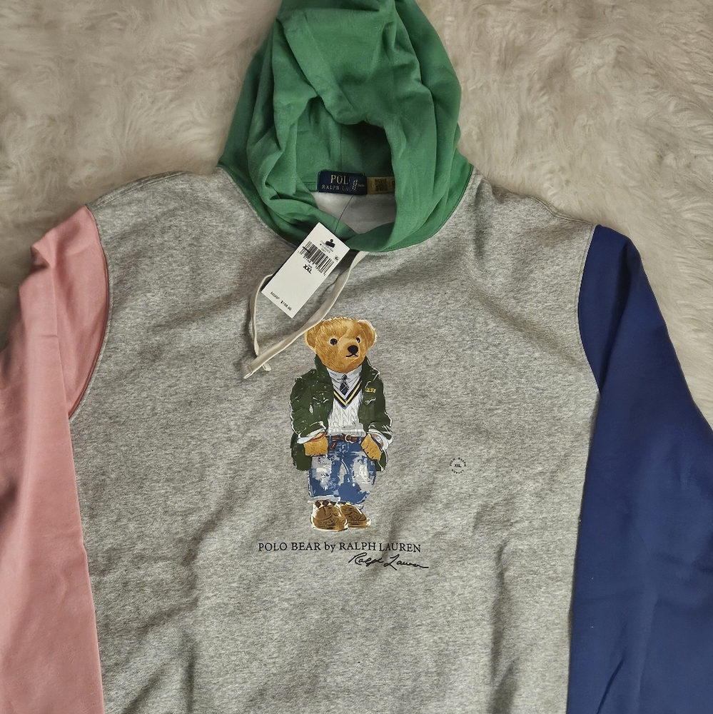 POLO BY RALPH LAUREN POLO BEAR  COLOR BLOCKED FLEECE HOODIE SZ XXL